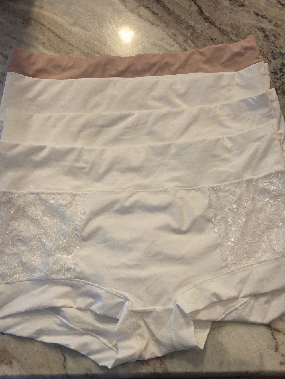 Women’s High-Waist Lace Trim Seamless Briefs - White & Nude